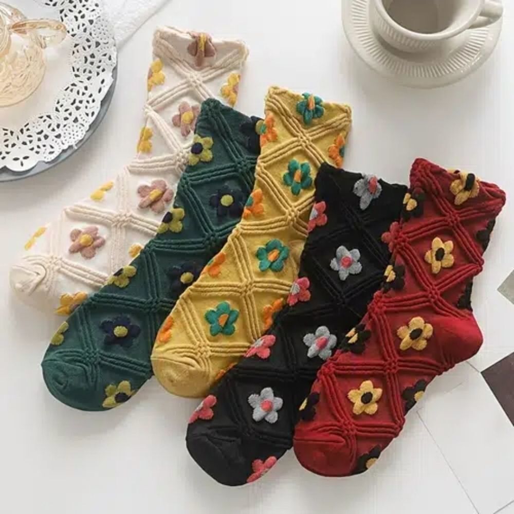 Embroidered Cottagecore floral socks bundle pack Boho Socks